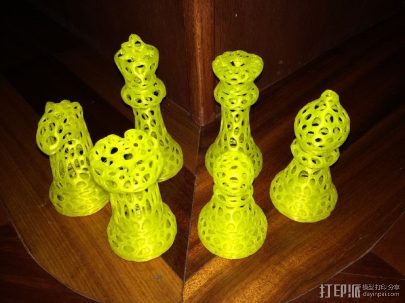 泰森多边形镂空象棋套件 3D打印模型渲染图