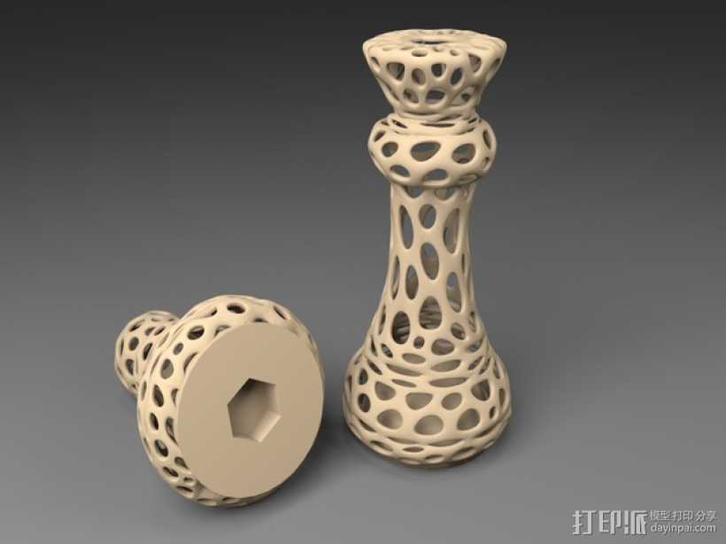 泰森多边形镂空象棋 3D打印模型渲染图