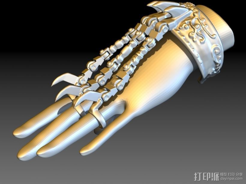 狼爪手链戒指一体手环 3D打印模型渲染图