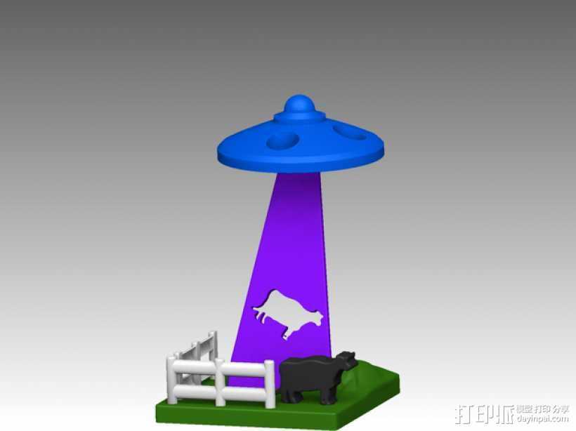 城市上空的UFO 3D打印模型渲染图