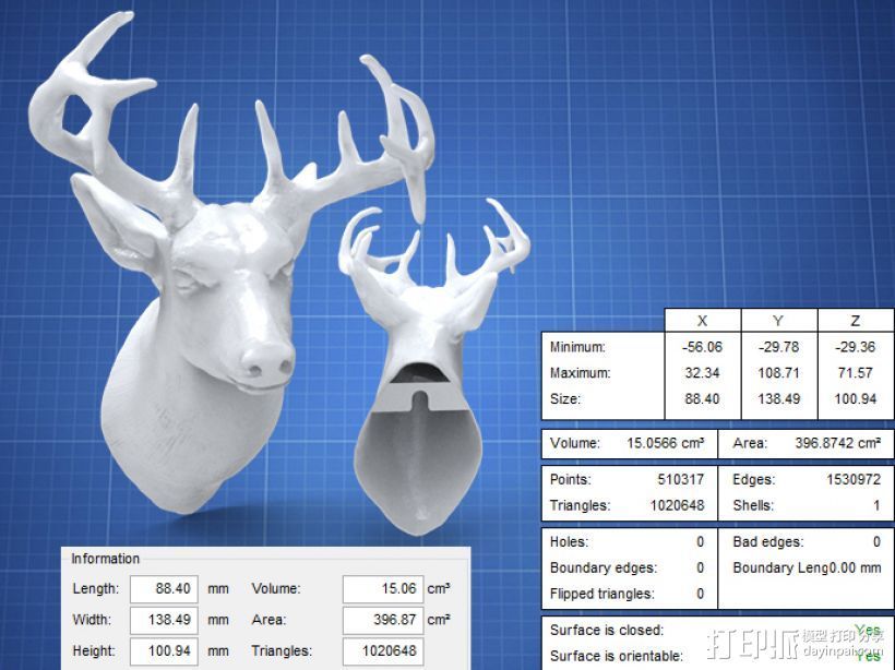 鹿头模型 3D打印模型渲染图