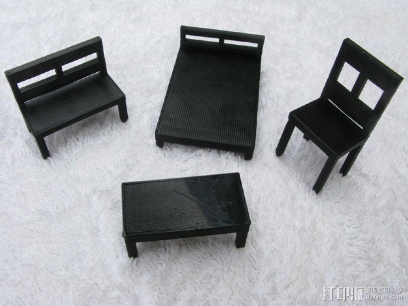 桌椅 桌子和椅子 3D打印模型渲染图