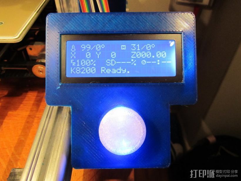 有着蓝色背景灯按钮的独立K8200 3D打印模型渲染图