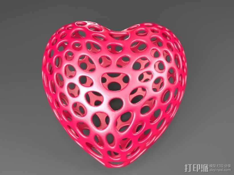 泰森多边形镂空心形装饰品 3D打印模型渲染图