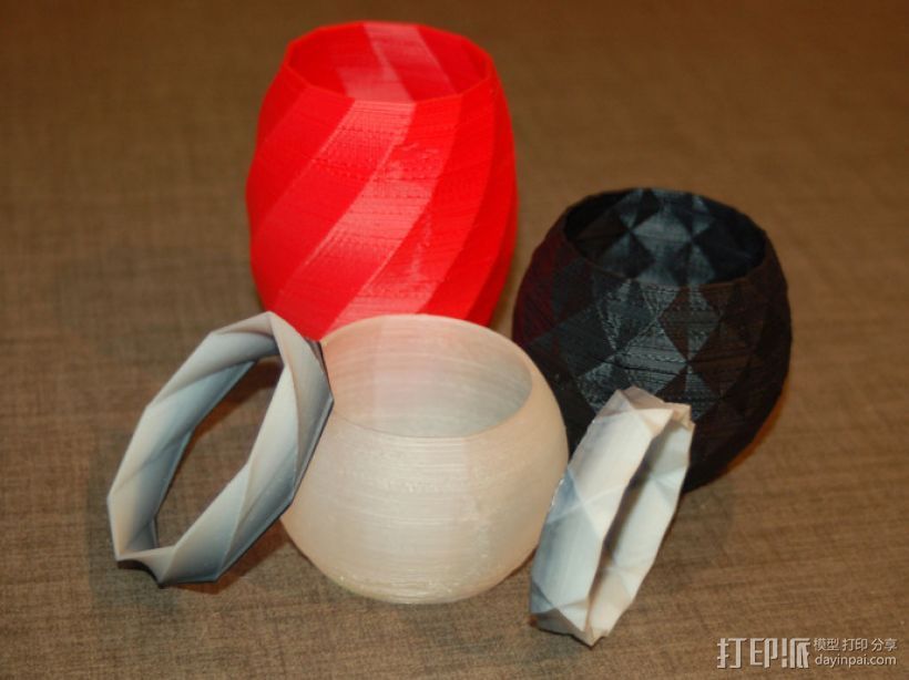 多边形花瓶/茶杯/手镯 3D打印模型渲染图