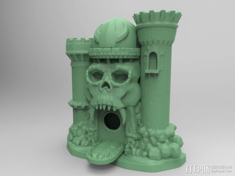 骷髅头城堡形鸟笼 3D打印模型渲染图
