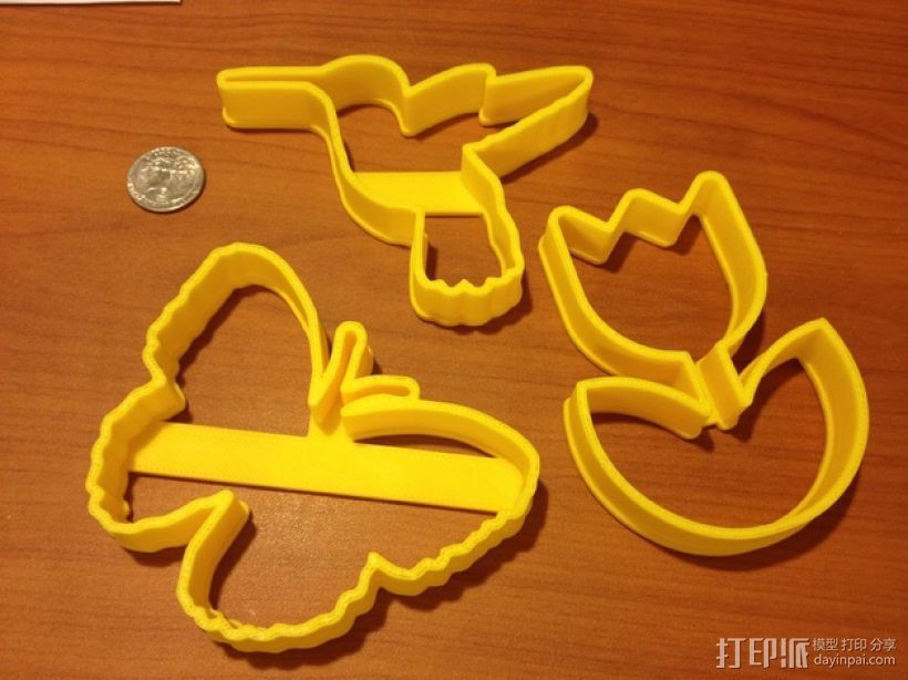 蜂鸟 蝴蝶 花 饼干制作模具 3D打印模型渲染图
