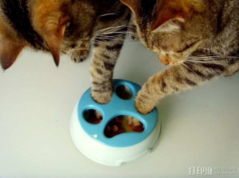 猫咪慢食碗/宠物碗 3D打印模型渲染图