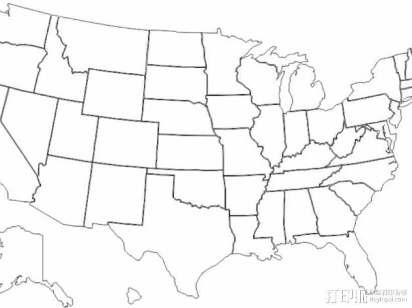 美国地图 3D打印模型渲染图