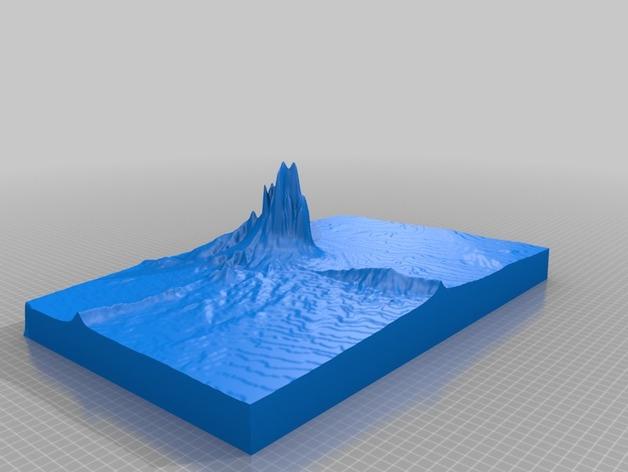 Shiprock火山塞地形图模型