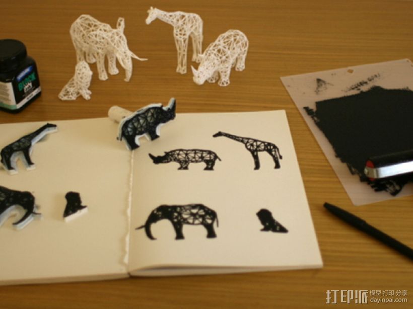 数字化动物邮票 3D打印模型渲染图