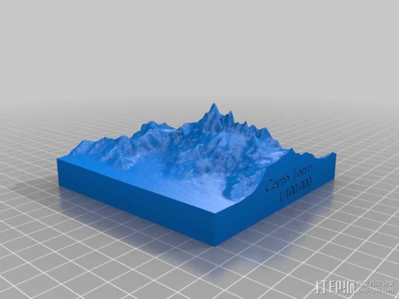托雷峰地形图 3D打印模型渲染图