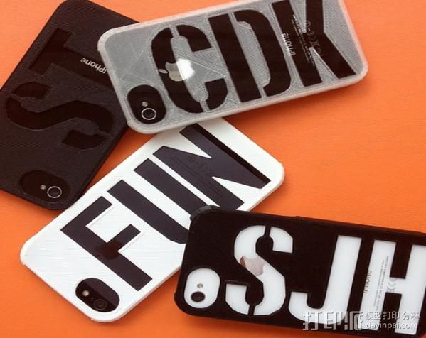字母装饰iPhone 4, 4S, 5 手机套 3D打印模型渲染图