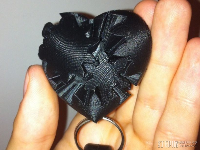 迷你心形齿轮钥匙扣 3D打印模型渲染图