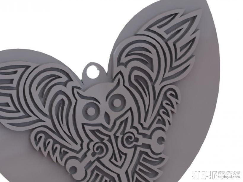 猫头鹰形吊坠/钥匙扣/耳环 3D打印模型渲染图