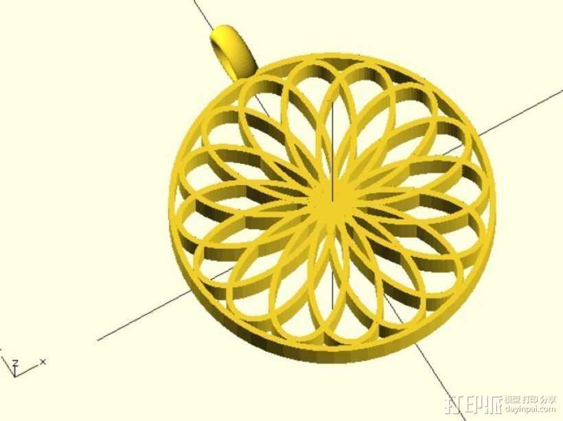 玫瑰线 吊坠 3D打印模型渲染图