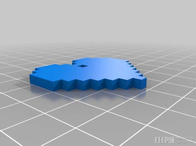 8 Bit 图素心形吊坠 3D打印模型渲染图
