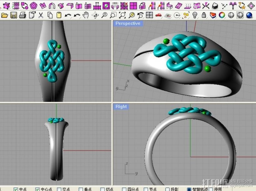 中國(guó)結(jié) 戒指 3D打印模型渲染圖