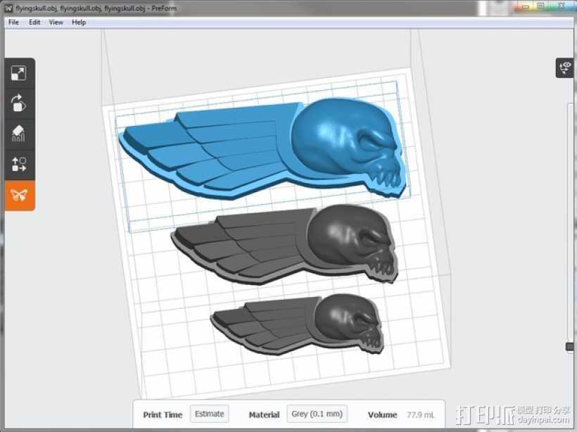 飞行的骷髅头 3D打印模型渲染图