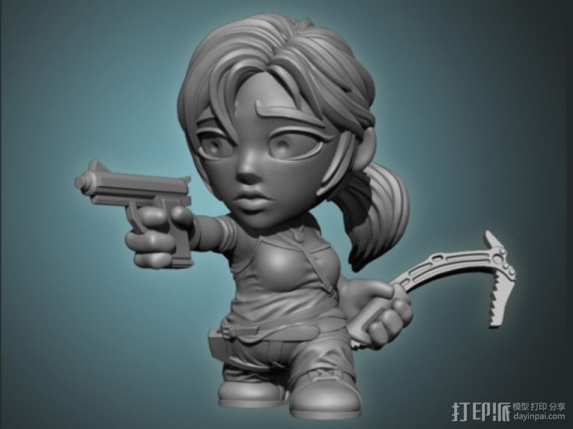 女杀手Lara小雕像 3D打印模型渲染图