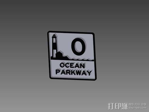 Ocean Parkway海洋公园大道标志 3D打印模型渲染图