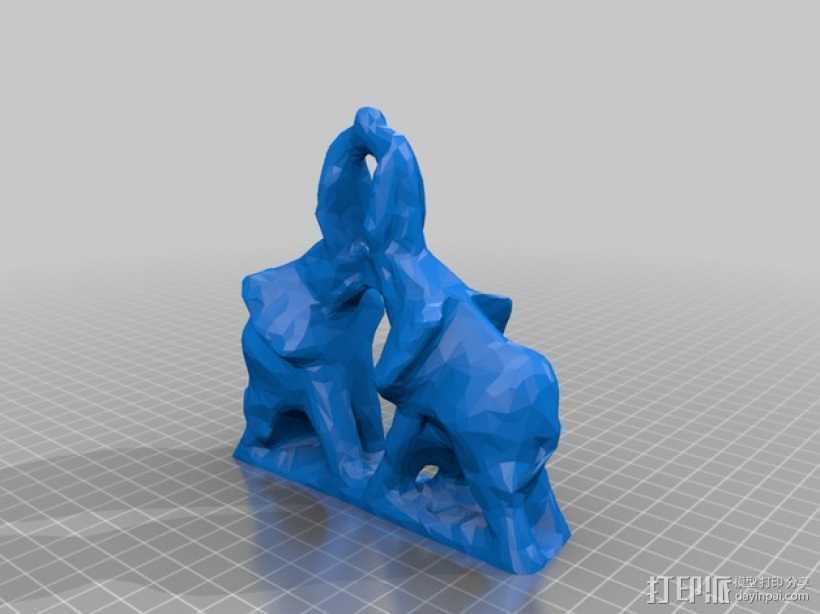 亲吻的大象 3D打印模型渲染图