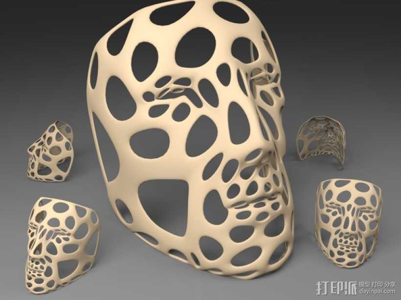多边形面具-泰森多边形网格风格 3D打印模型渲染图
