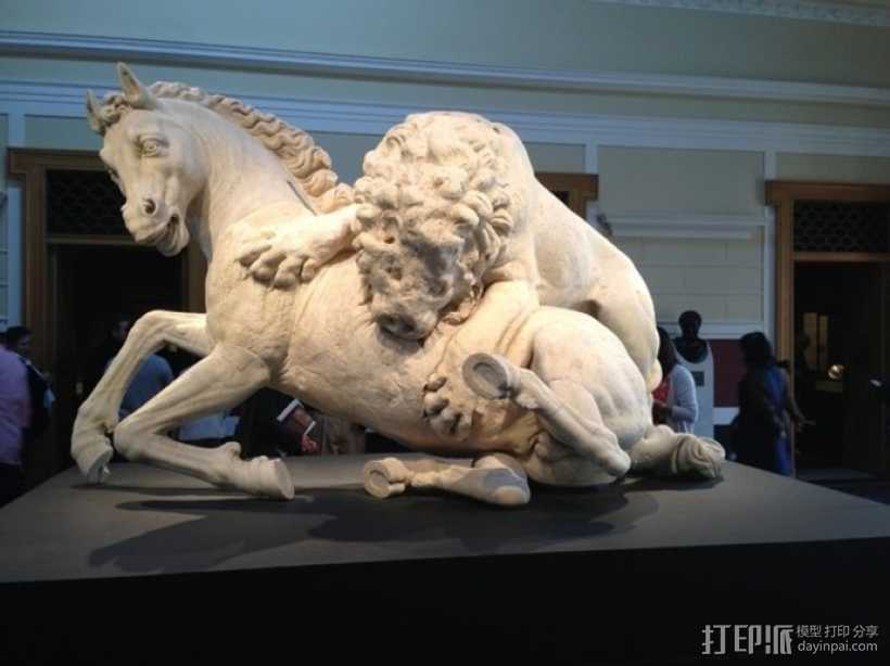 狮子捕马模型 3D打印模型渲染图