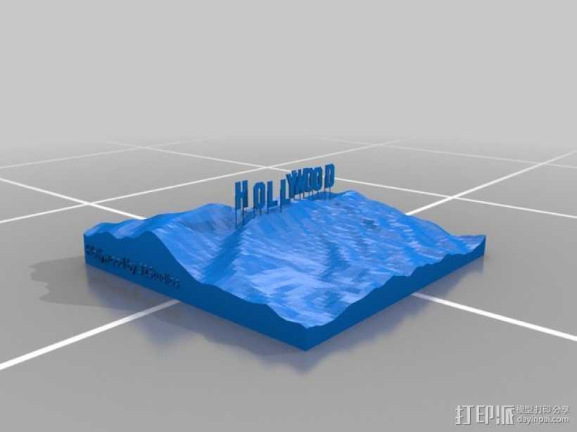 好莱坞山丘地形图  3D打印模型渲染图
