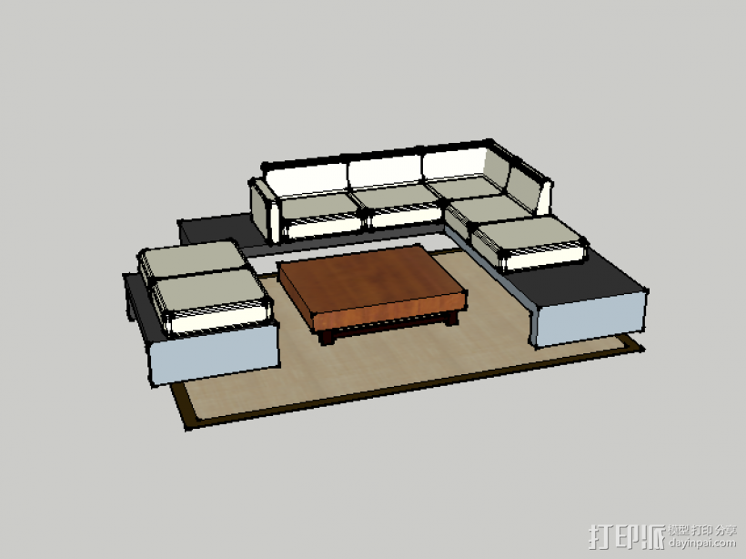 沙发组合 3D打印模型渲染图