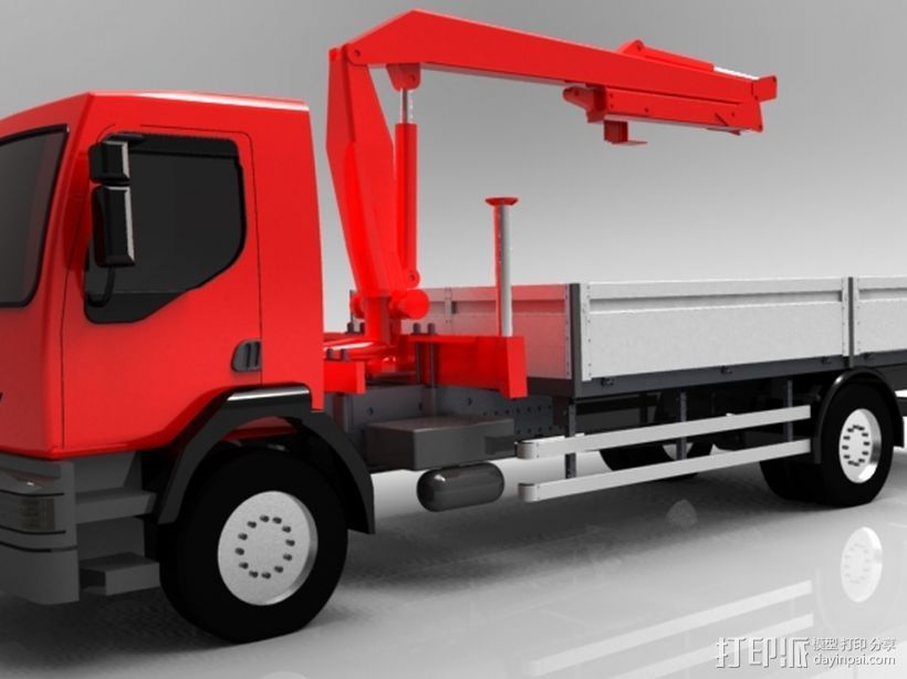 瑞诺随车吊 卡车 货车 平头车 吊车 3D打印模型渲染图