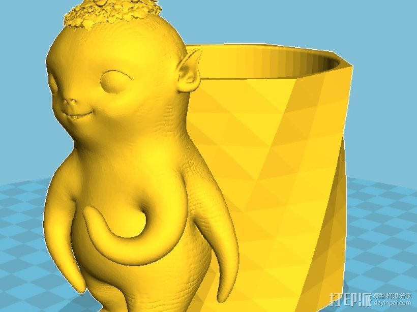 胡巴可愛笔筒 3D打印模型渲染图