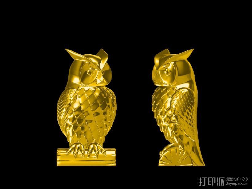 聪明的猫头鹰 3D打印模型渲染图