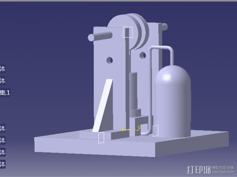 蒸汽机简易模型初稿 3D打印模型渲染图
