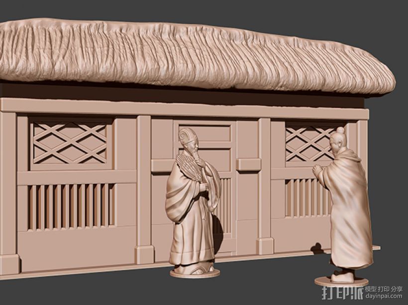 《三国演义之三顾茅庐》背景茅庐 3D打印模型渲染图