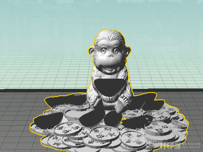 恭喜发财猴子（支撑与无支撑） 3D打印模型渲染图