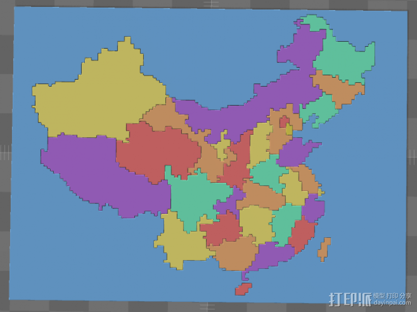 中国地图体素版 3D打印模型渲染图