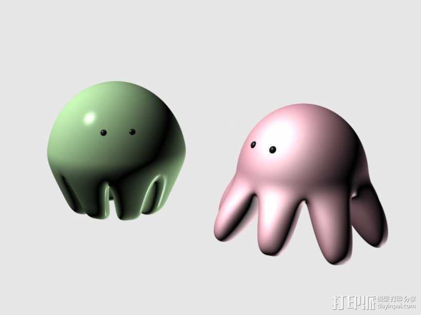 情侣小章鱼 3D打印模型渲染图