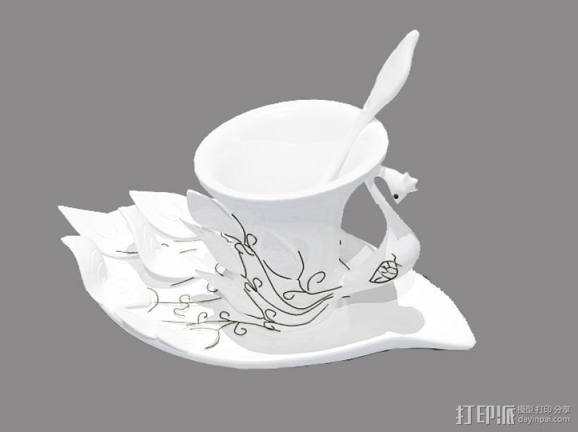 孔雀茶杯 3D打印模型渲染图