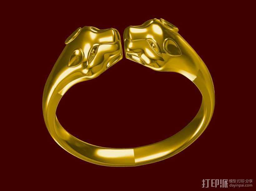 豹头戒指 3D打印模型渲染图