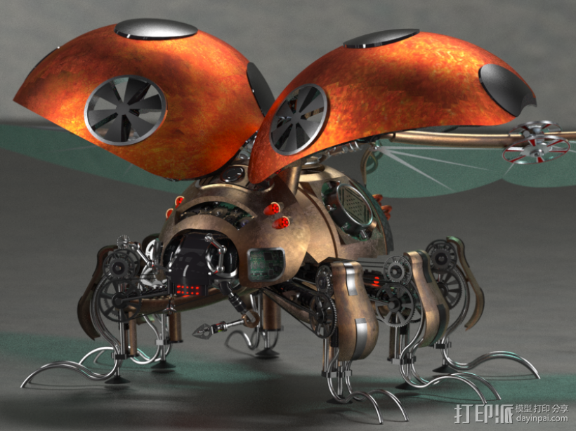 机械瓢虫 3D打印模型渲染图