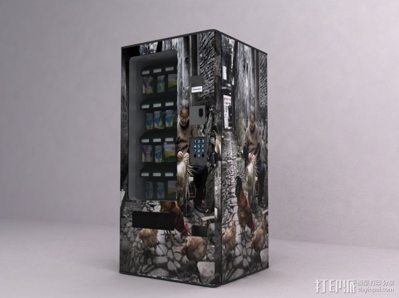 创意中国乡村风格自动售货机，换风格只需换个贴图 3D打印模型渲染图