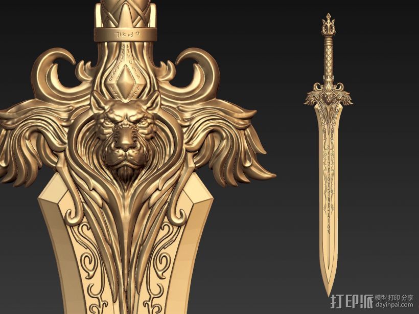《魔兽》 莱恩·乌瑞恩 狮心剑 莱恩之剑 3D打印模型渲染图