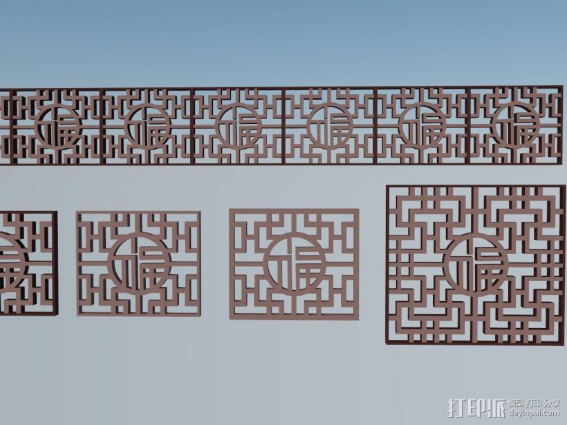 祥格與福字格01 3D打印模型渲染圖