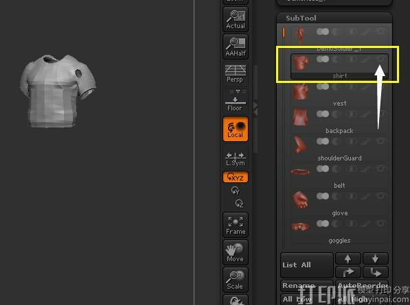 zbrush軟件中想單獨顯示Sbutool中的模型該怎么操作?