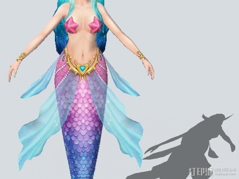 美人鱼 3D打印模型渲染图