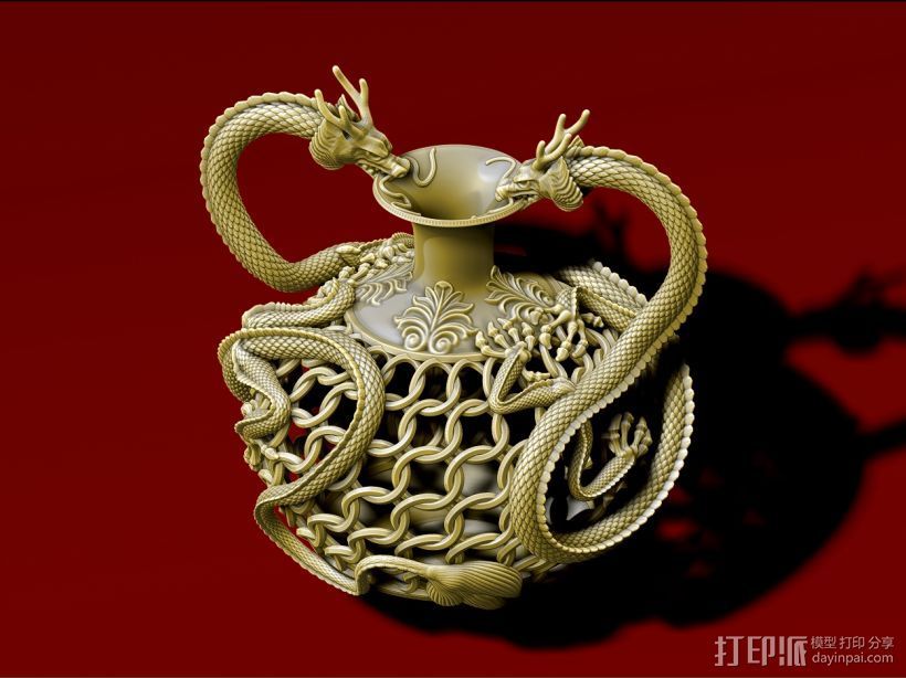 中国古代双龙瓶 3D打印模型渲染图