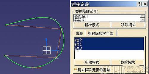 CATIA的造形設(shè)計(jì)中的相接指令，其中有一個(gè)字段是[要移除的次元素]，這有什么作用?