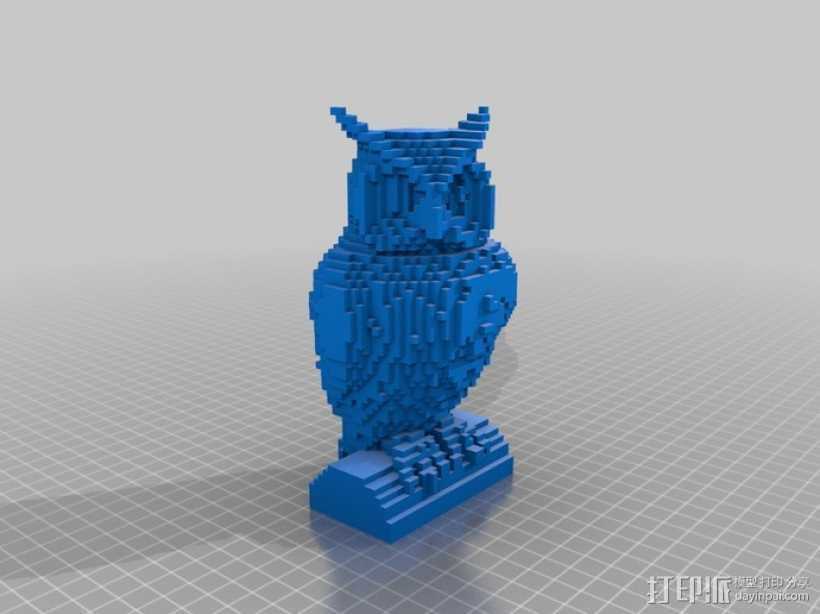 像素级猫头鹰 3D打印模型渲染图