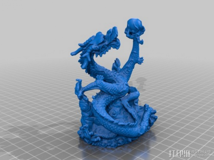 双龙戏珠 3D打印模型渲染图